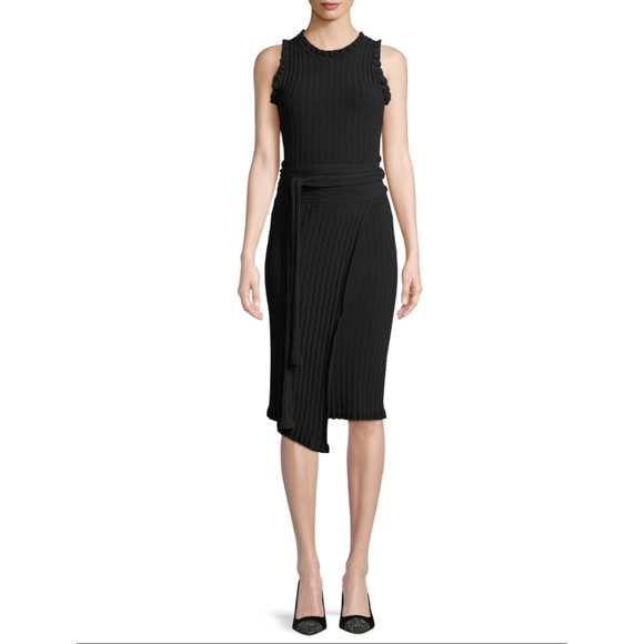 Milly Sheath Ribbed Wrap Midi Dress - Picture 1 of 7